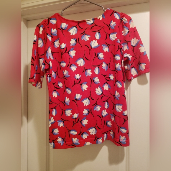 Talbots Red Floral Puff Sleeve Sweater Top Size Small - Picture 2 of 8